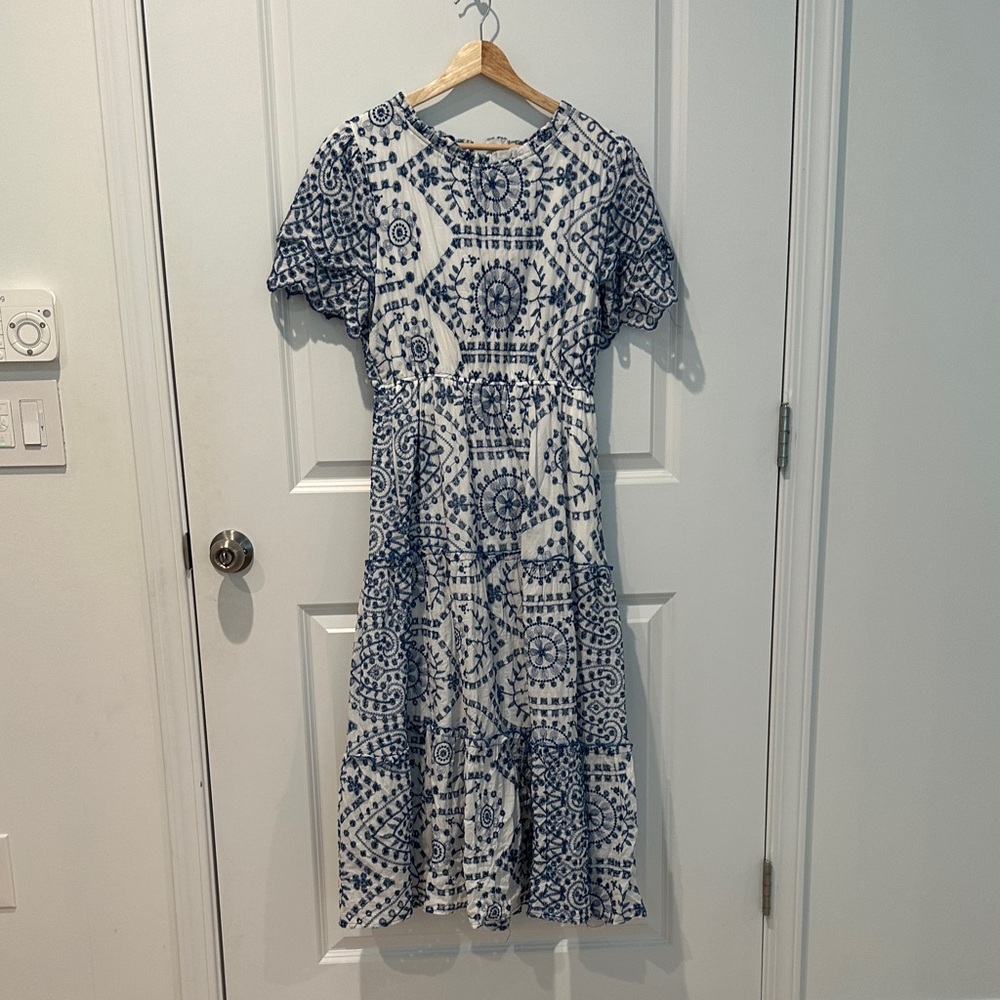 Hayden Navy and White Geometric Midi Dress